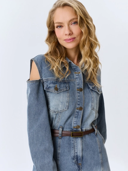 Джинсовое платье с вырезами на плечах