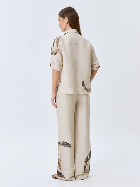 Льняные брюки с авторским принтом