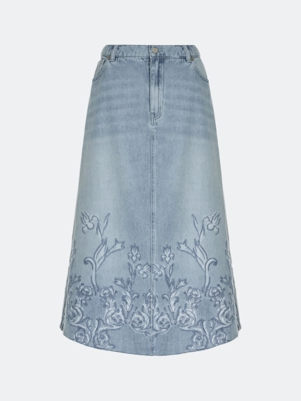 Джинсовая юбка с цветочной вышивкой