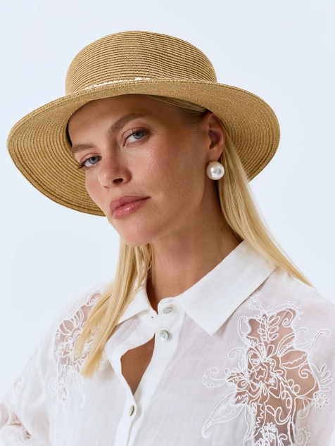 Шляпа-канотье с жемчужинами