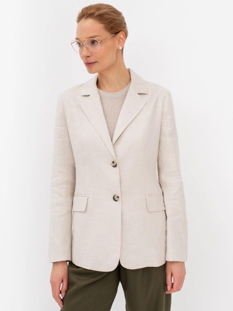 Классический льняной жакет с акцентными пуговицами