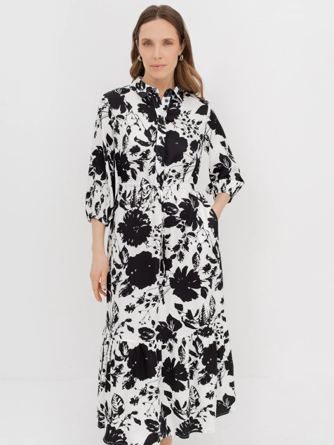 Платье с монохромным цветочным принтом