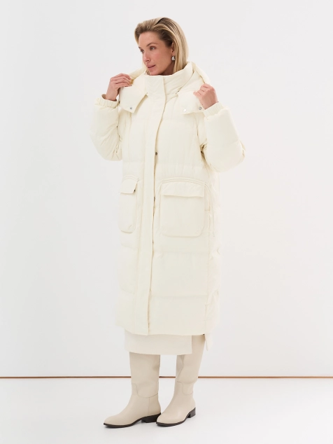Пуховик свободного силуэта с капюшоном