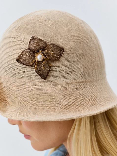 Панама с  декором из 100% льна