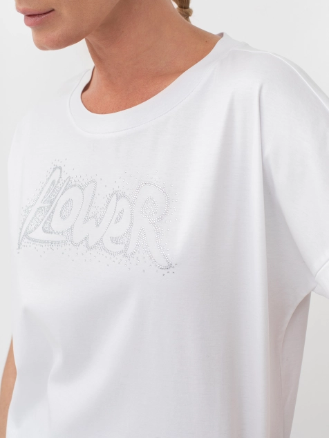 Футболка с принтом-аппликацией из страз