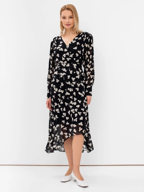 Платье из вискозы с монохромным принтом