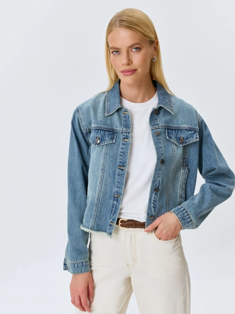 Укороченный джинсовый жакет Row hem