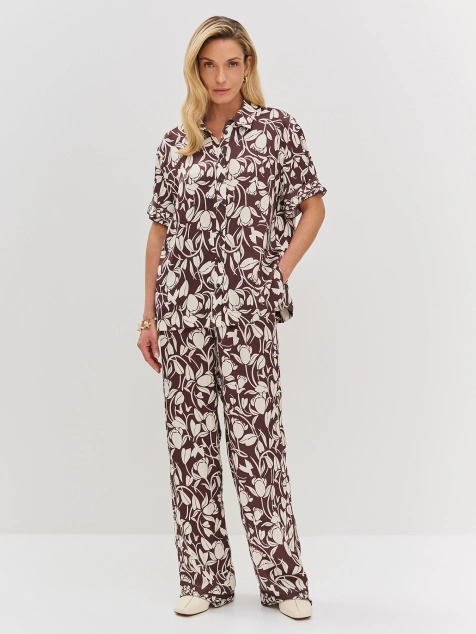 Сатиновые брюки из вискозы с цветочным принтом