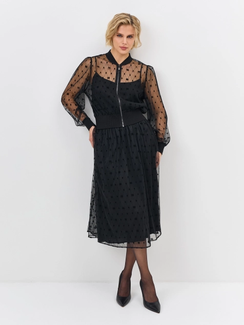 Эффектный бомбер из прозрачной сетки