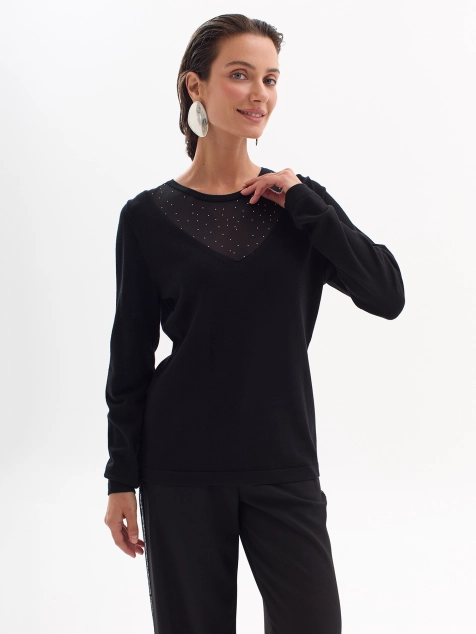 Джемпер с сеткой и мерцающими стразами