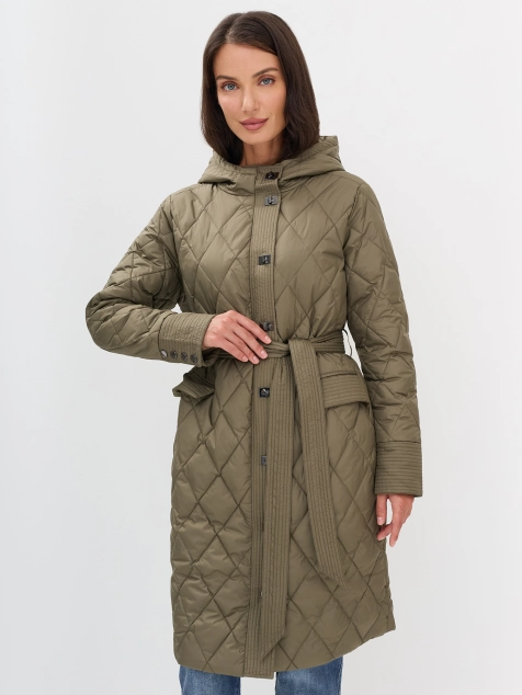 Пальто с ромбовидной стежкой и акцентными застежками