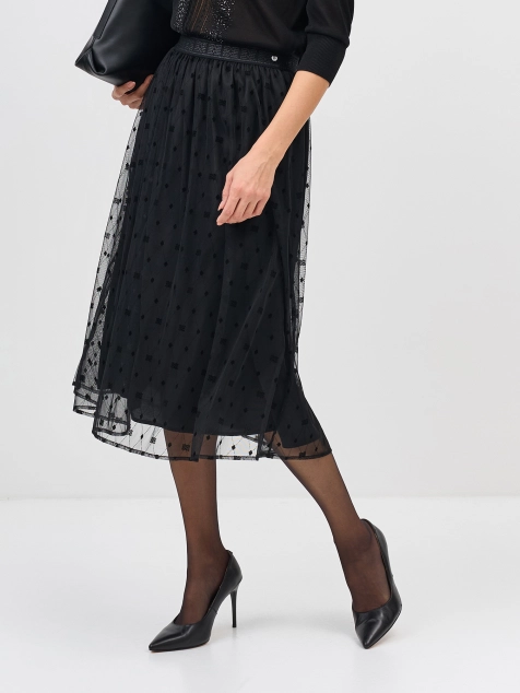 Юбка  из сетки с бархатным принтом