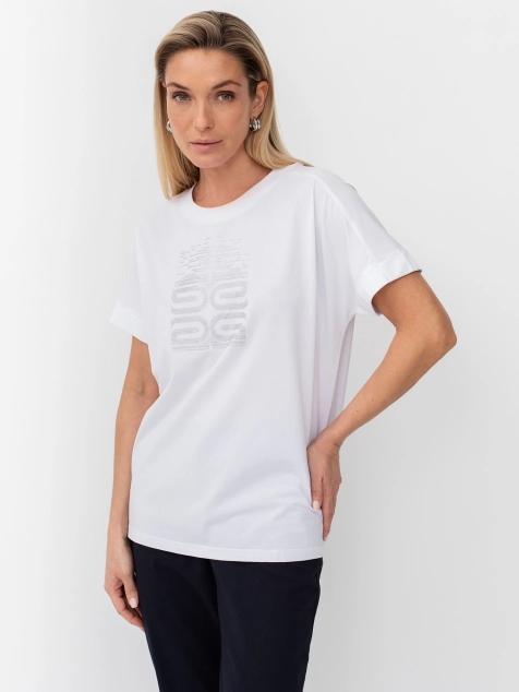 Футболка с аппликацией из страз в цвет изделия