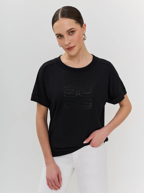 Футболка из модала с принтом из страз