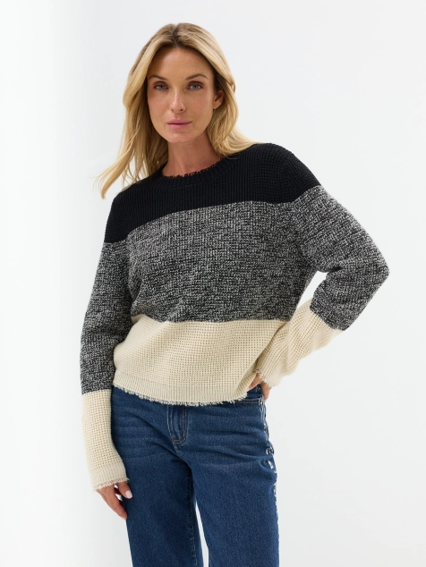 Укороченный свитер с шерстью в стиле color block