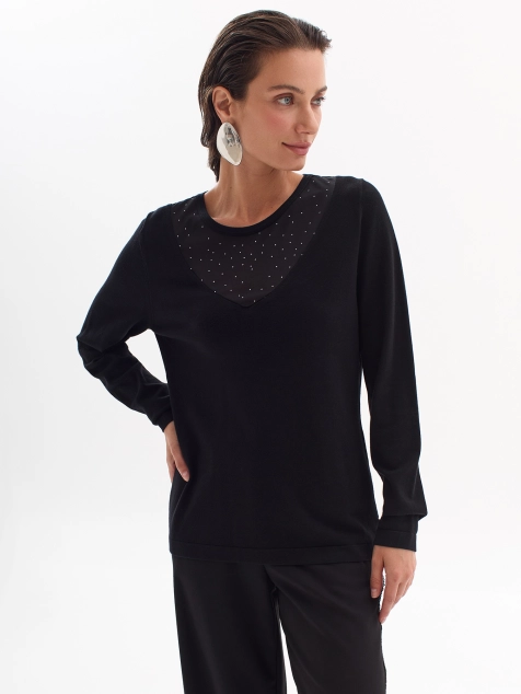 Джемпер с сеткой и мерцающими стразами