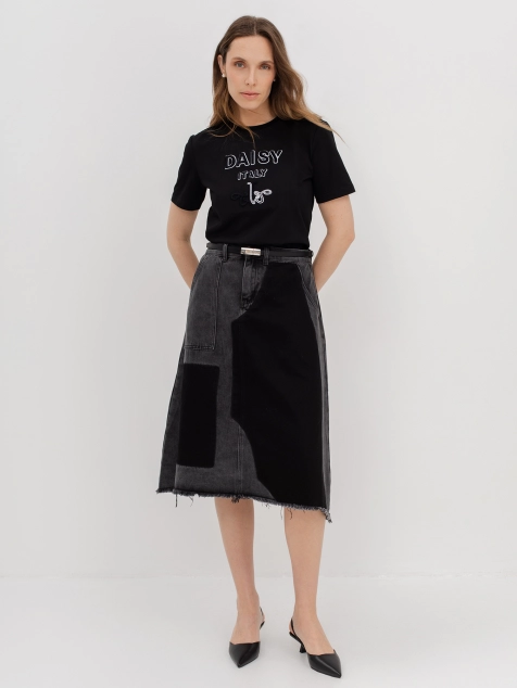 Джинсовая юбка с абстрактной варкой