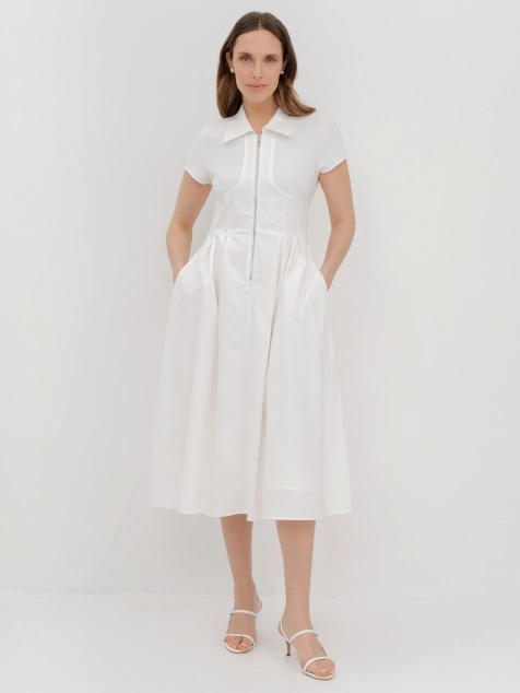 Комбинированное платье из трикотажного риба и юбки в складку