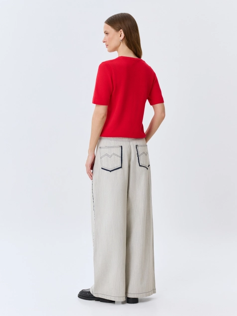 Меланжевые джинсы Wide leg с контрастными кантами