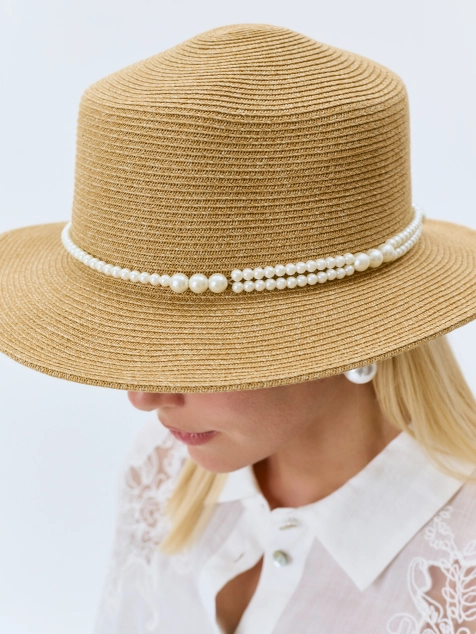 Шляпа-канотье с жемчужинами