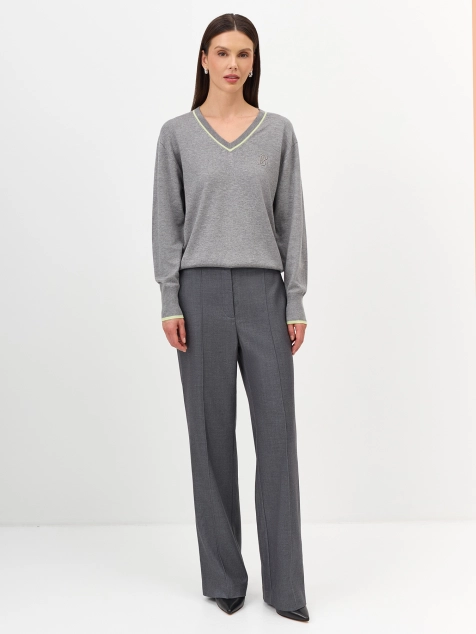 Меланжевый джемпер с ярким кантом