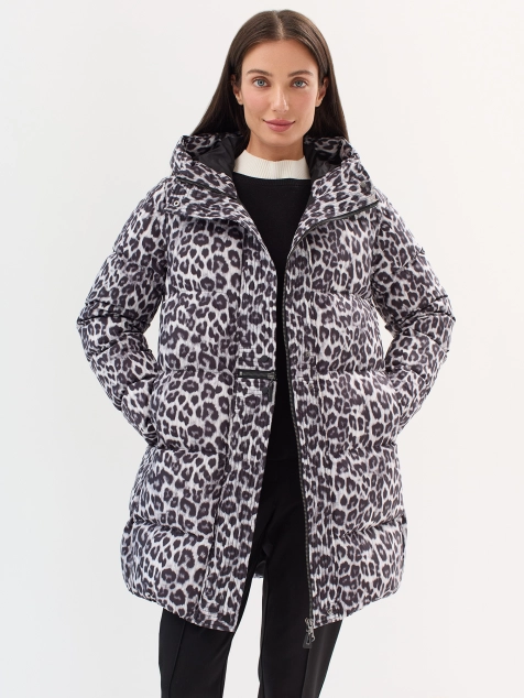 Удлиненная куртка с анималистичным принтом на натуральном утеплителе