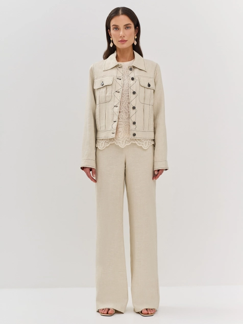 Укороченный льняной жакет с яркой подкладкой