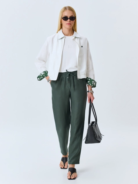 Бомбер из 100% льна с принтованными манжетами