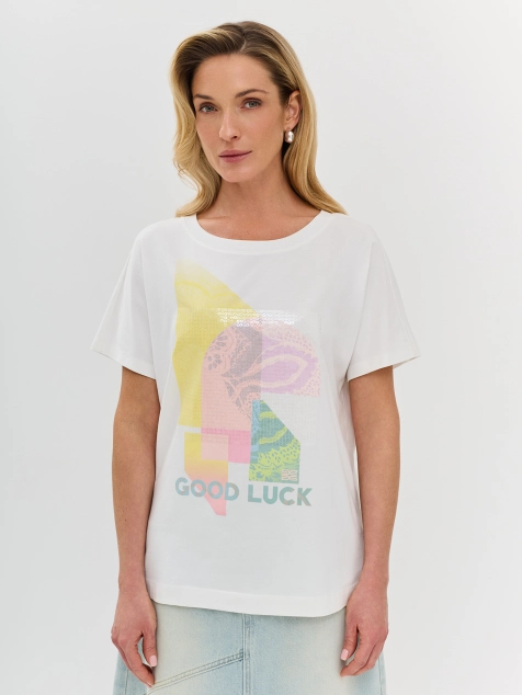 Футболка из эластичного хлопка с искрящимися пайетками