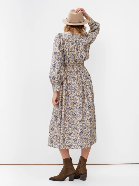 Платье миди из вискозы с абстрактным цветочным принтом
