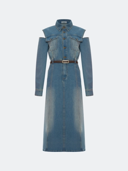 Джинсовое платье с вырезами на плечах