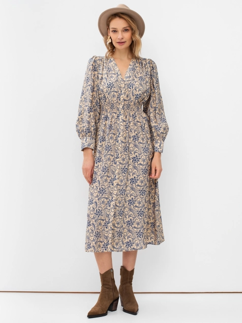 Платье миди из вискозы с абстрактным цветочным принтом