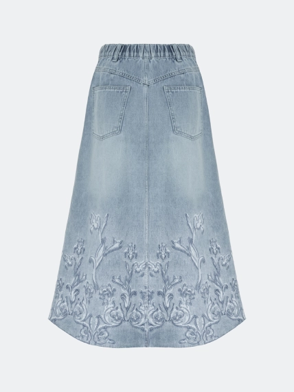 Джинсовая юбка с цветочной вышивкой