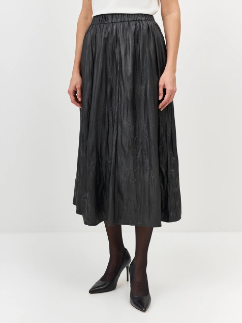 Юбка -миди из экокожи с крэш эффектом