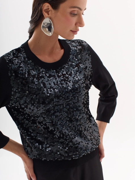 Яркий  вязаный джемпер с мерцающими пайетками