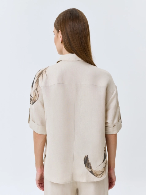 Льняная блузка с авторским принтом