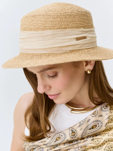 Шляпа-канотье с декоративной лентой