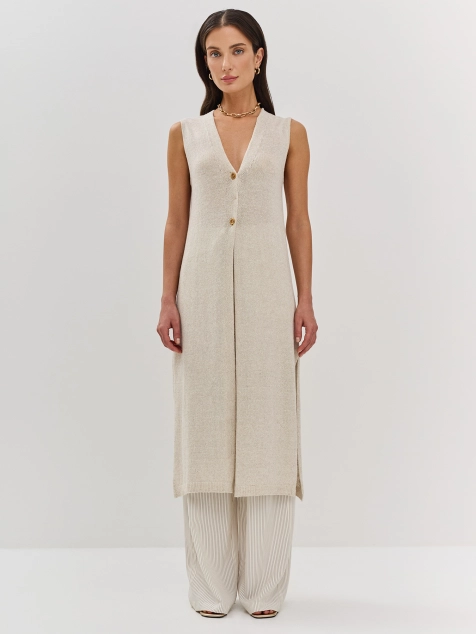 Удлиненный льняной жилет