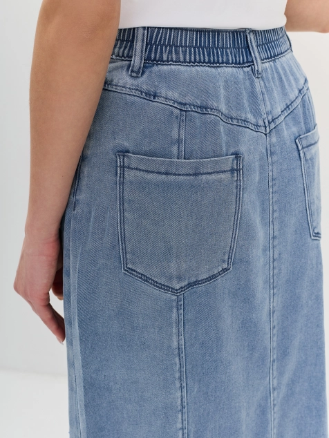 Юбка-макси из тонкого денима с декором из страз