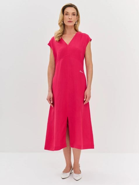 Яркое льняное платье-миди