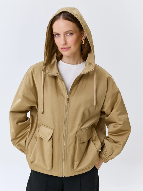 Куртка с капюшоном из сатинового хлопка