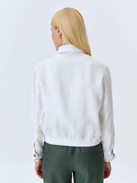 Бомбер из 100% льна с принтованными манжетами