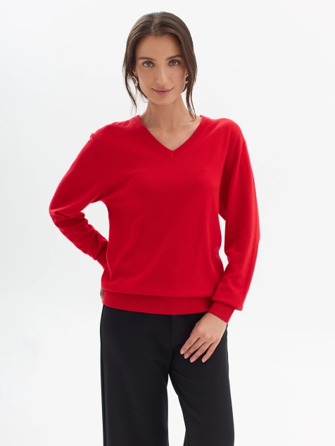 Джемпер с V-образным вырезом из высококачественной пряжи