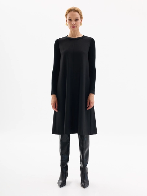 Платье трапеция с вязаными рукавами