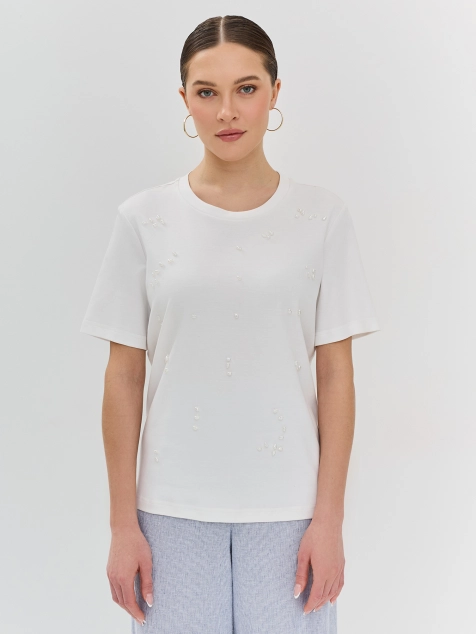 Футболка из 100% хлопка с декором из бусин