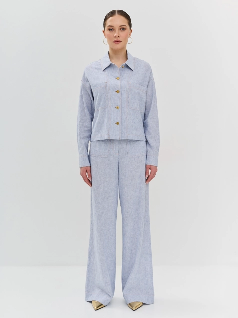 Брюки из смесового льна с накладными карманами