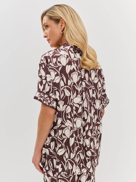 Сатиновая блузка из вискозы с цветочным принтом