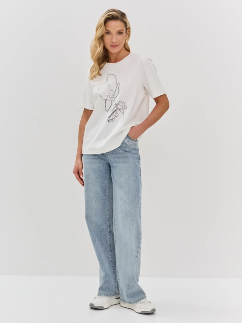 Прямые джинсы с декором из страз