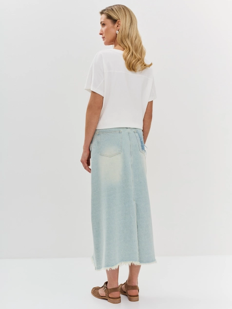 Джинсовая юбка-макси с акцентной варкой