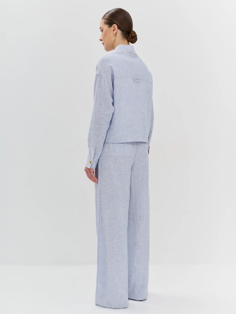 Брюки из смесового льна с накладными карманами